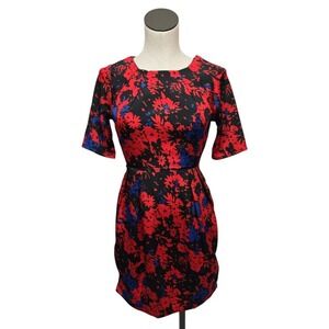 Louche Floral Print Dress XS Size 8 Red Blue Black Career Party‎